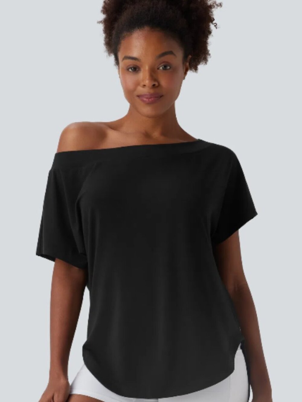 One Shoulder Short Sleeved Curved Hem High Low Quick Dry Yoga Sports Top
